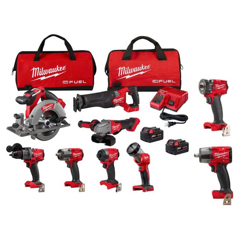 Juego de Combo Inalámbrico sin Escobillas de Ion de Litio de 18V Milwaukee M18 FUEL (7 herramientas) con Llaves de Impacto de 1/2 y 3/8 pulgadas - 3697-27-2854-20-2962-20