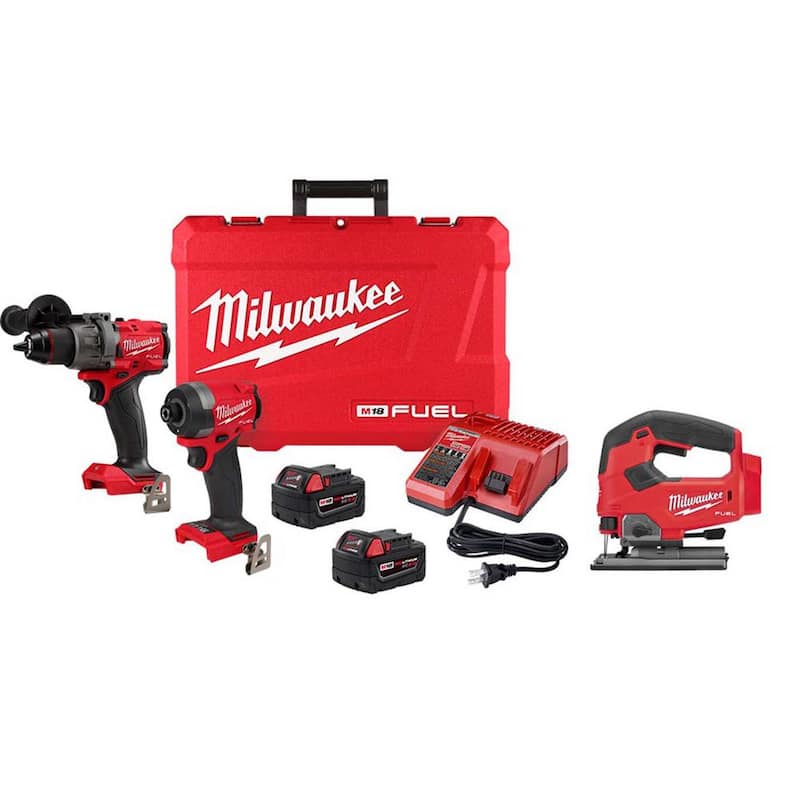 Milwaukee M18 FUEL 18-V Lithium-Ion Brushless Cordless Hammer Drill and Impact Driver Combo Kit (2 herramientas) con sierra de calar - 3697-22-2737-20