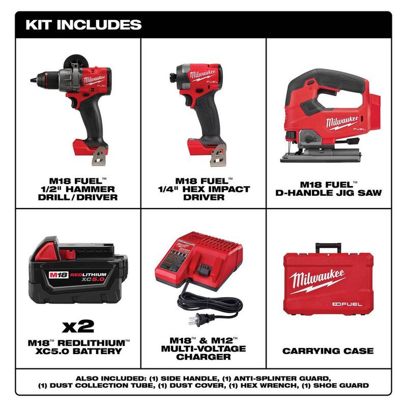 Milwaukee M18 FUEL 18-V Lithium-Ion Brushless Cordless Hammer Drill and Impact Driver Combo Kit (2 herramientas) con sierra de calar - 3697-22-2737-20