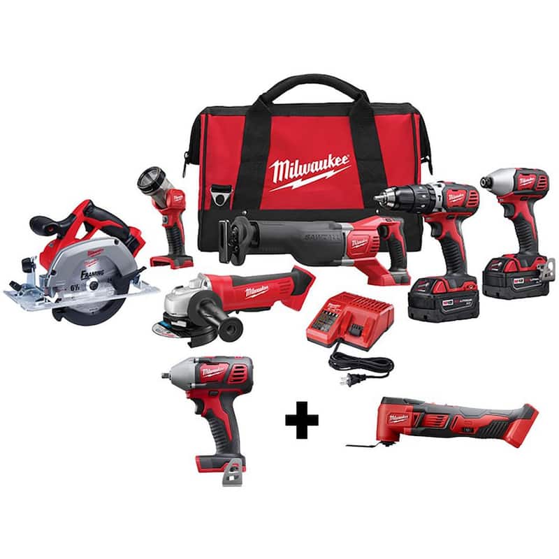 Kit de herramientas inalámbricas Milwaukee M18 18V de iones de litio (6 herramientas) con llave de impacto de 3/8 de pulgada y herramienta múltiple oscilante - 2696-26-2658-20-2626-20.