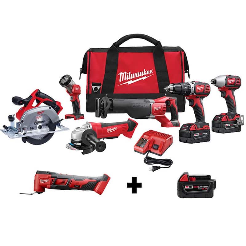 Juego de herramientas inalámbricas Milwaukee M18 18V de iones de litio (6 herramientas) con multiherramienta M18 y batería de 5.0 Ah - 2696-26-2626-20-48-11-1850
