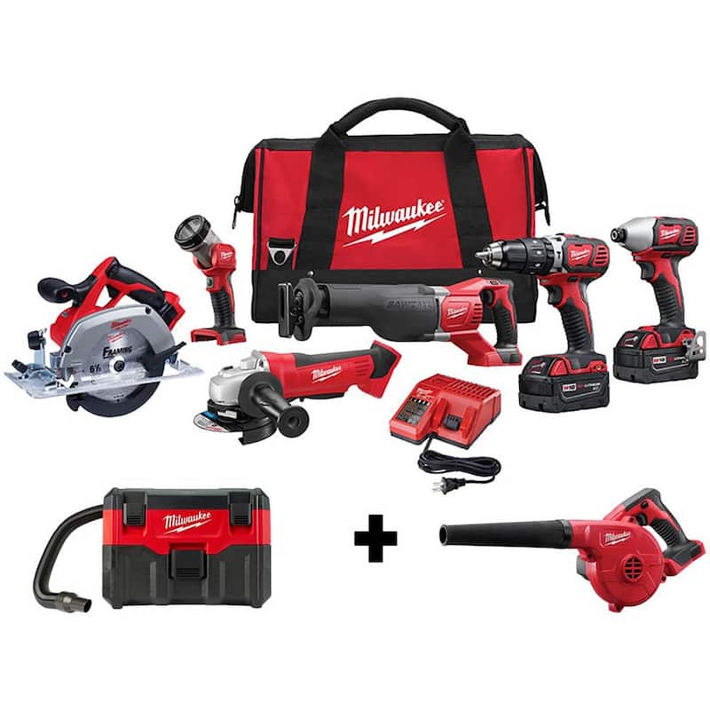 Conjunto de herramientas inalámbricas Milwaukee M18 18V de iones de litio (6 herramientas) con aspiradora y soplador húmedo/seco M18 - 2696-26-0880-20-0884-20