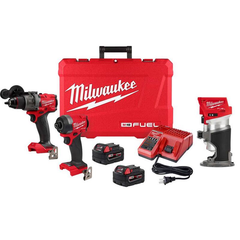 Milwaukee M18 FUEL Kit Combo de Taladro Martillo Inalámbrico sin Escobillas y Atornillador de Impacto de Iones de Litio de 18 V (2 Herramientas) con Router - 3697-22-2723-20