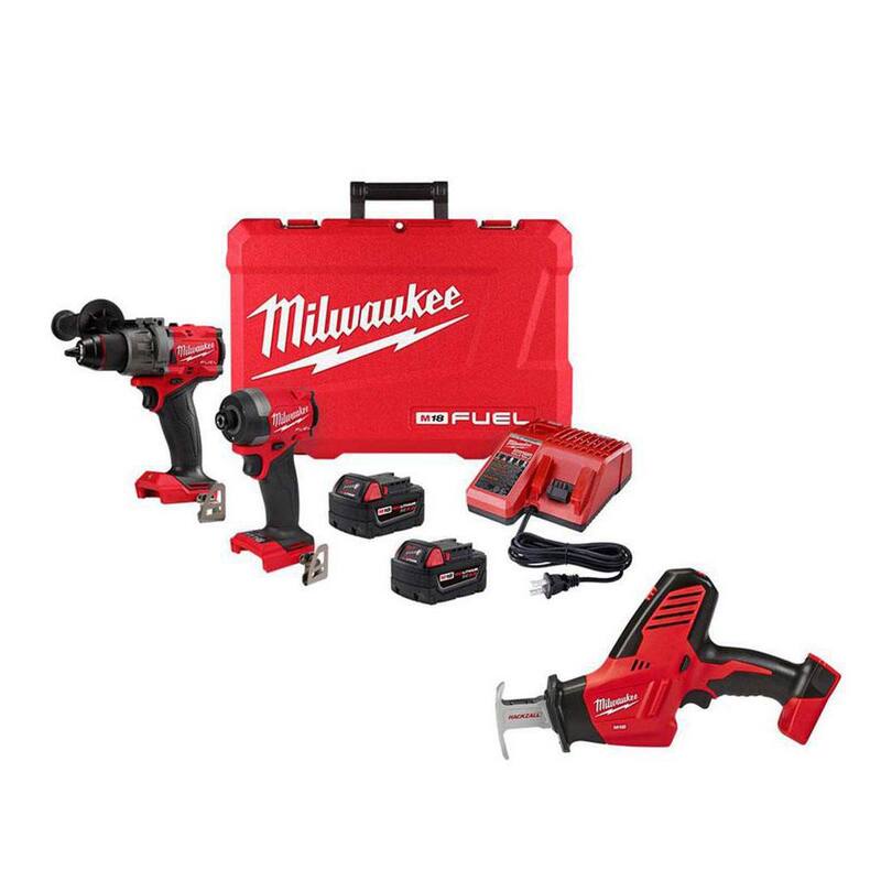 Milwaukee M18 FUEL 18-V Li-Ion Sin Escobillas Taladro Percutor Inalámbrico y Combo de Destornillador de Impacto (2 herramientas) con Sierra Recíproca Hackzall - 3697-22-2625-20