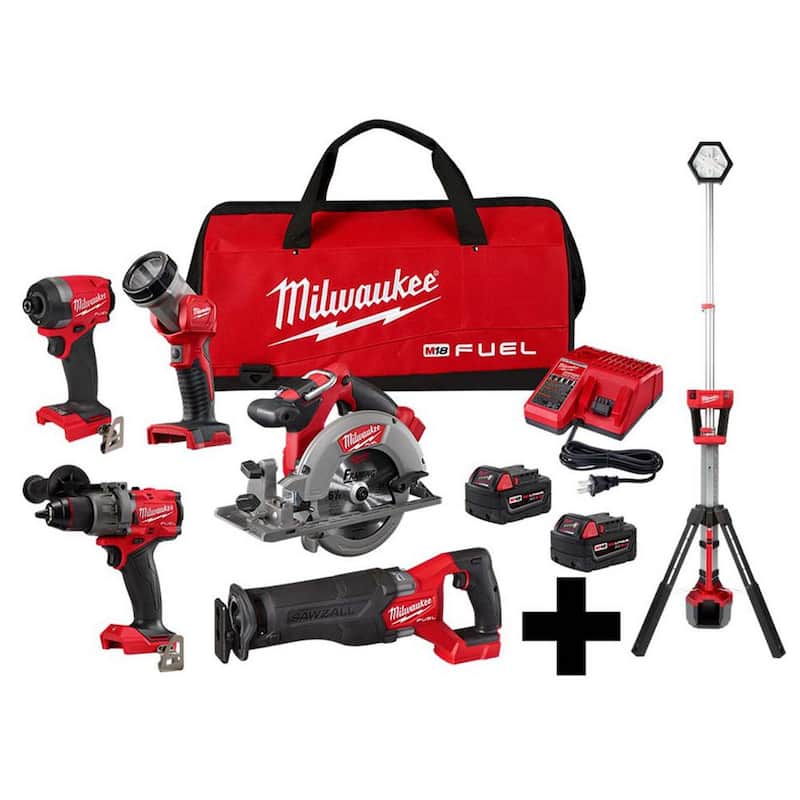 Kit de combinación inalámbrico sin escobillas de 18 voltios con batería de iones de litio de 18 voltios Milwaukee M18 FUEL (5 herramientas) con luz M18 Rocket - 3697-25-2131-20