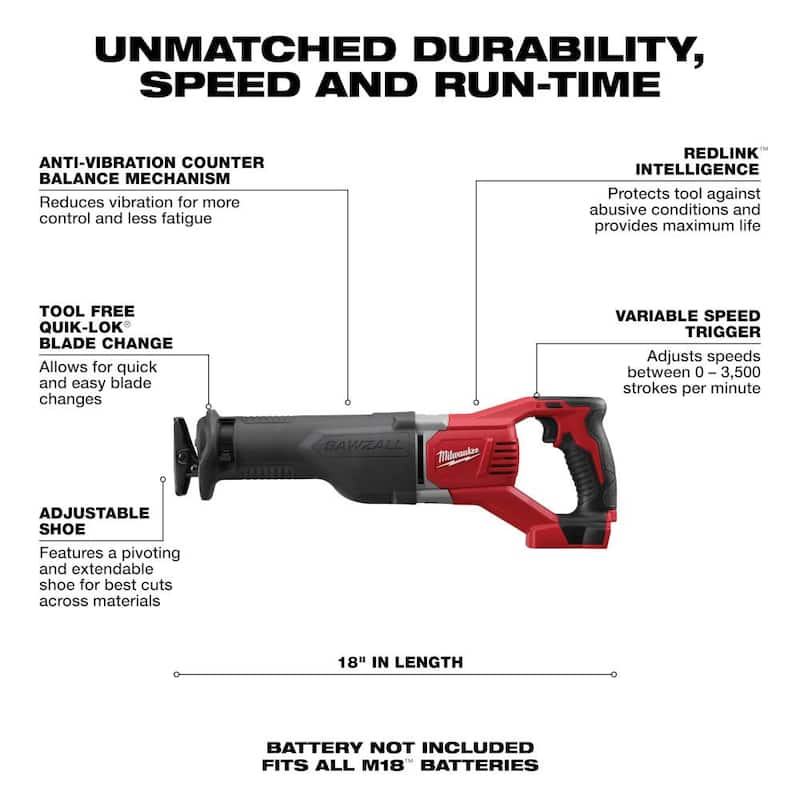 Milwaukee M18 18V Taladro/Impacto Inalámbrico Compacto con Motor de Cepillo de Litio-Ion Combo Kit (2 Herramientas) con Sierra de Sable Sawzall - 3692-22CT-2621-20