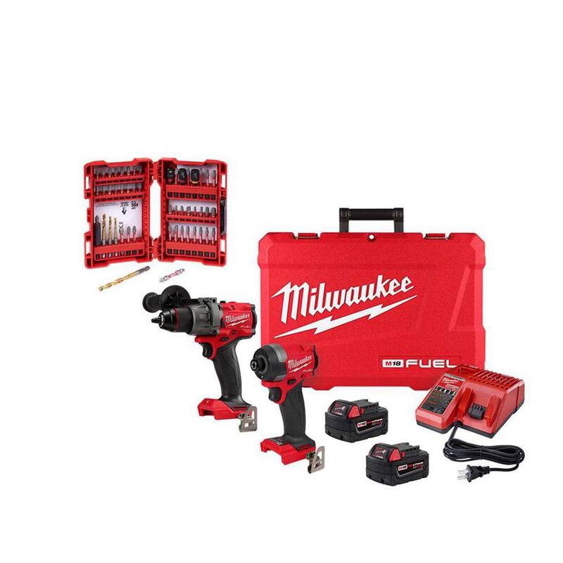 Milwaukee M18 FUEL 18-Volt Brushless Cordless Hammer Drill & Impact Driver Combo Kit (2 herramientas) con SHOCKWAVE Bit Set (50 piezas) - 3697-22-48-32-4024