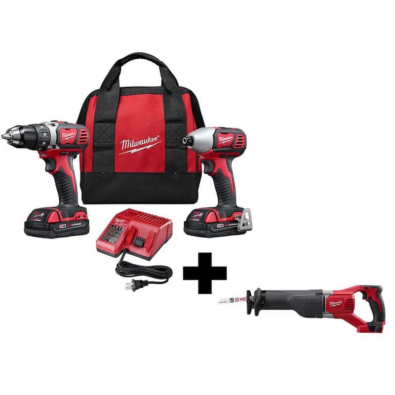 Milwaukee M18 18V Juego Combo de Taladro Inalámbrico/Impacto (2 herramientas) con Sierra de Sable - 2691-22-2621-20