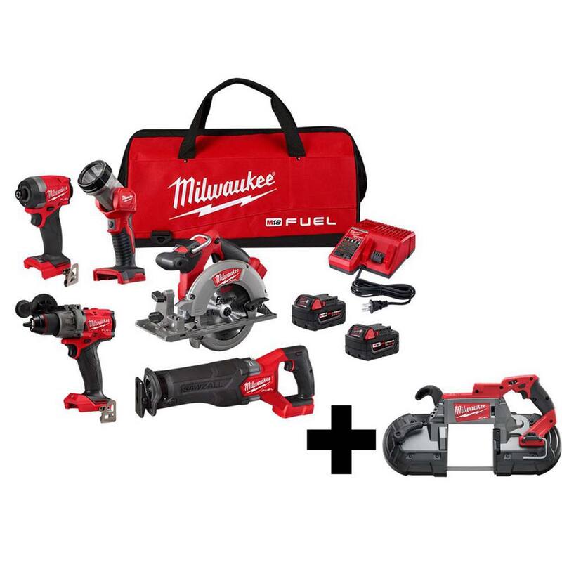 Kit combinado inalámbrico sin escobillas Milwaukee M18 FUEL de 18 voltios y iones de litio (5 herramientas) con sierra de banda de corte profundo M18 FUEL - 3697-25-2729-20.