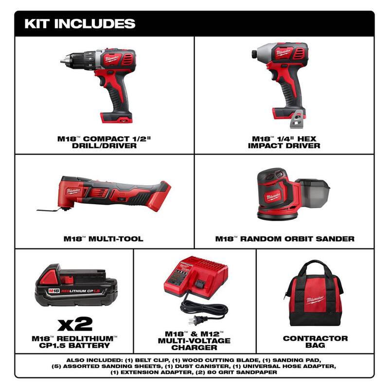 Kit combinado de taladro inalámbrico/destornillador de impacto/sierra reciproca Milwaukee M18 18V de ion de litio (3 herramientas) con lijadora de órbita aleatoria - 2691-22-2626-20-2648-20