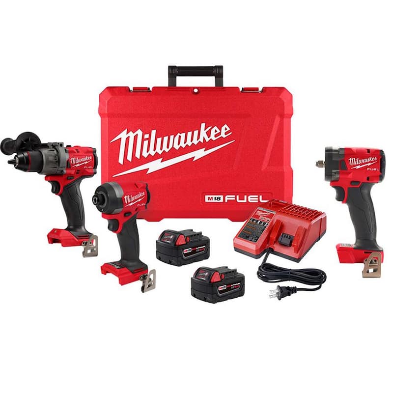 Juego combo de taladro de martillo e impacto inalámbrico sin escobillas con batería de 18 V de iones de litio Milwaukee M18 FUEL (kit de 2 herramientas) con llave de impacto de 3/8 pulg. - 3697-22-2854-20.