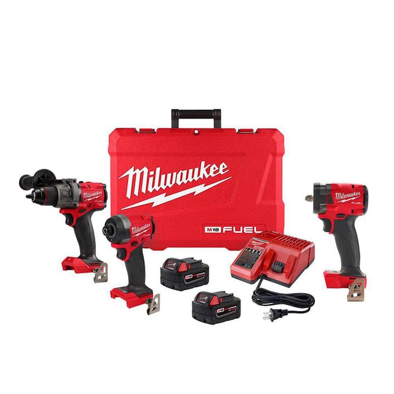 Juego combo de taladro de martillo e impacto inalámbrico sin escobillas con batería de 18 V de iones de litio Milwaukee M18 FUEL (kit de 2 herramientas) con llave de impacto de 3/8 pulg. - 3697-22-2854-20.