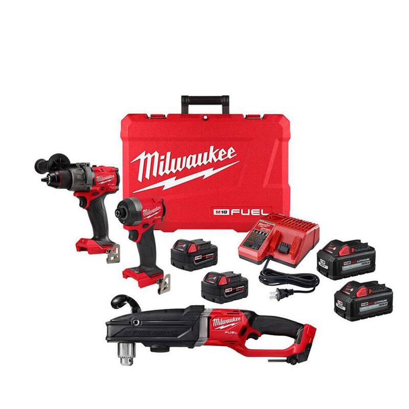 Milwaukee M18 FUEL 18-Volt Lithium-Ion Brushless Cordless Hammer Drill/Right Angle Drill/Impact Driver Combo Kit (3-Tool) - 3697-22-2809-20-48-11-1862. 

Equipo combo de taladro percutor inalámbrico Milwaukee M18 FUEL 18-Volt de iones de litio sin escobillas/ Taladro de ángulo recto/ Llave de impacto (3 herramientas) - 3697-22-2809-20-48-11-1862.