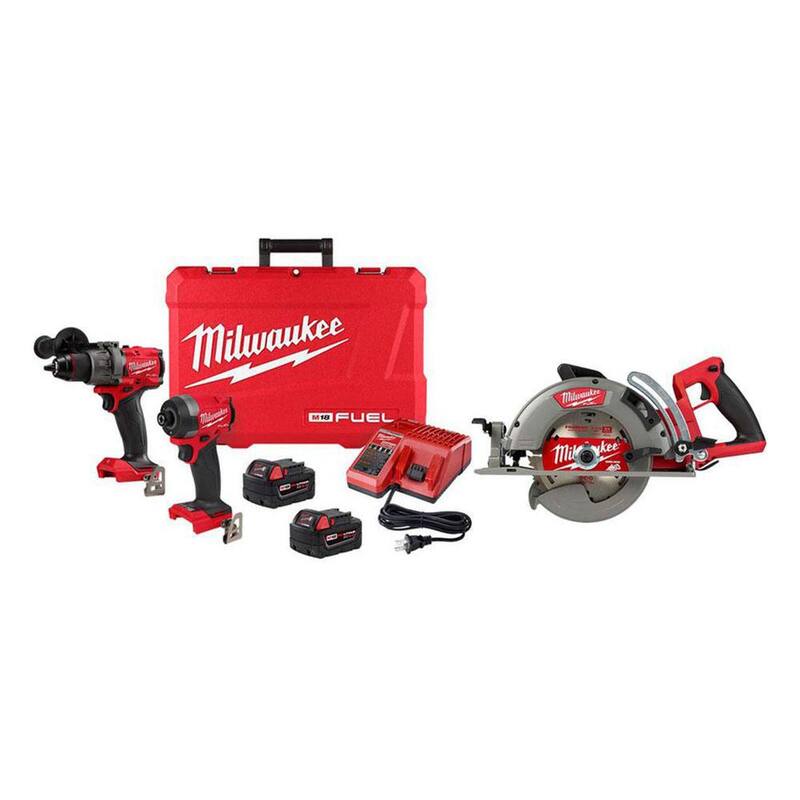 Juego combinado de taladro de martillo inalámbrico sin escobillas de iones de litio Milwaukee M18 FUEL 18-V y destornillador de impacto (2 herramientas) con sierra circular de 7-1/4 pulgadas - 3697-22-2830-20