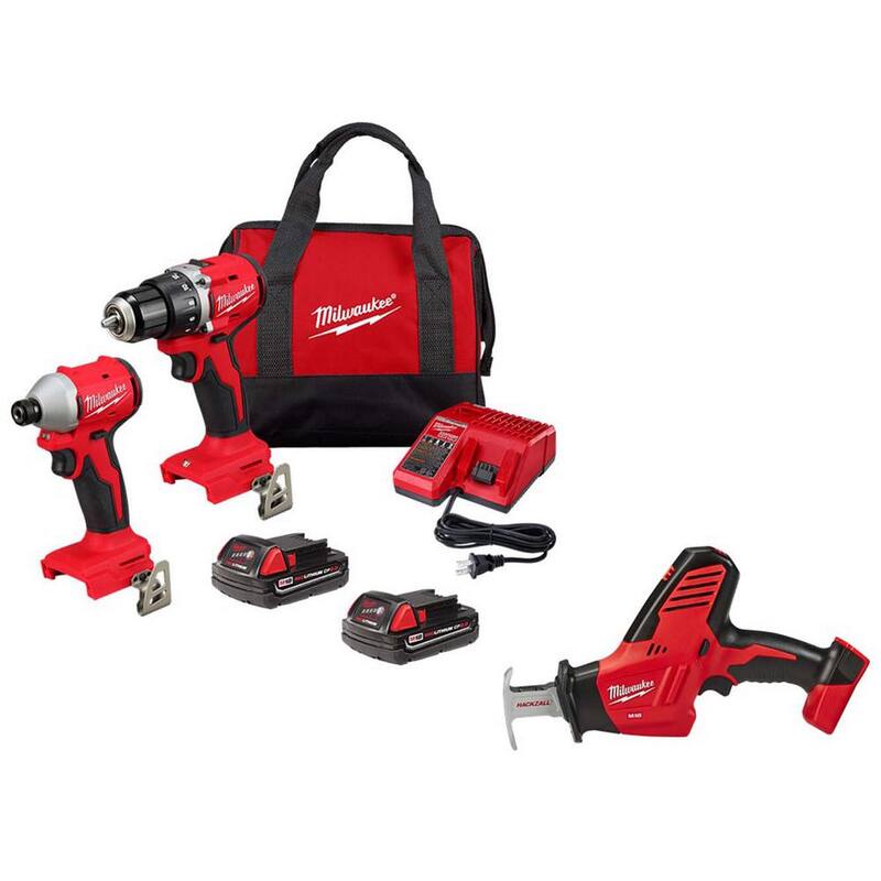 Kit combinado Milwaukee M18 18-Volt de taladro de percusión compacto inalámbrico con tecnología de ión de litio sin escobillas y sierra reciproca M18 Hackzall - 3692-22CT-2625-20