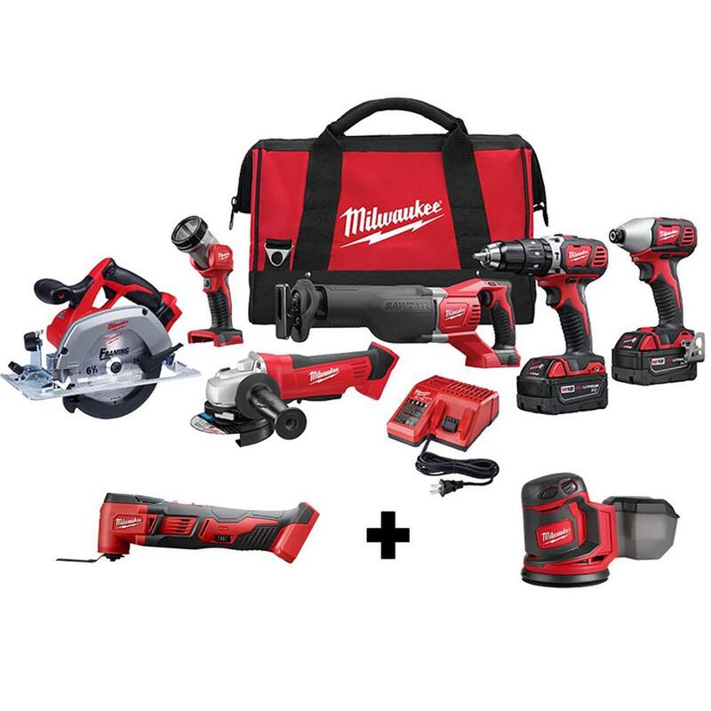 Milwaukee M18 18V Juego de Herramientas Inalámbricas Combo (6 Herramientas) con Multiherramienta M18 y Lijadora Orbital Aleatoria M18 - 2696-26-2626-20-2648-20