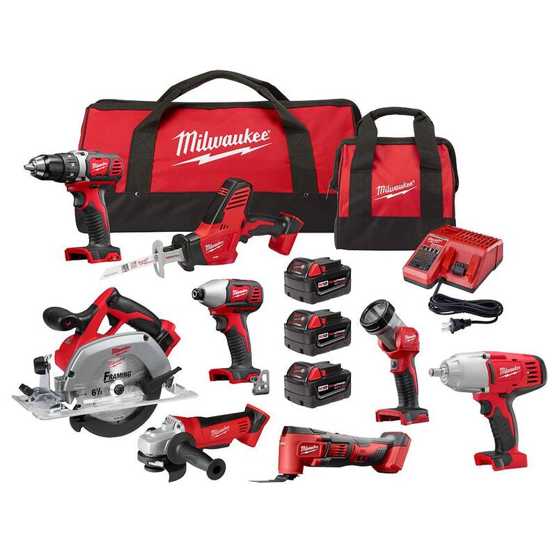 Kit de Combinación Inalámbrico Milwaukee M18 18V de Iones de Litio (8 herramientas) con Tres Baterías de 4.0 Ah, 1 Cargador y 2 Bolsas para Herramientas - 2691-28XC
