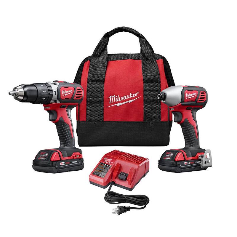 Kit de combo de taladro martillo y destornillador de impacto inalámbricos de 18V de ion de litio Milwaukee M18 (2 herramientas) con (2) baterías de 1.5Ah, cargador, bolsa de herramientas - 2697-22CT