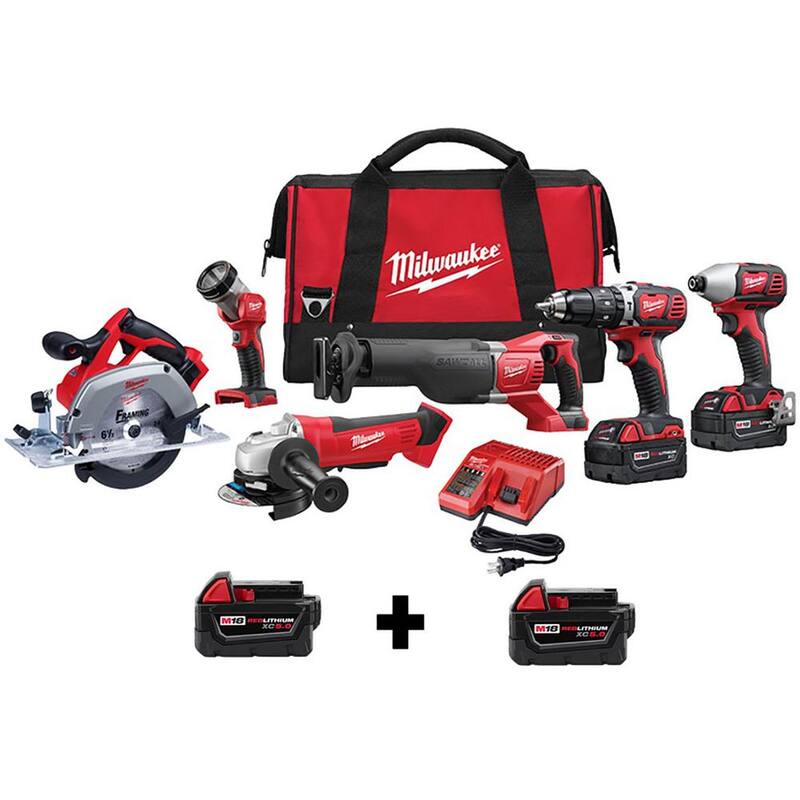 Milwaukee M18 18V Juego de Herramientas Inalámbricas de Iones de Litio (6 Herramientas) con Dos Baterías Adicionales de 5.0 Ah - 2696-26-48-11-1850-48-11-1850