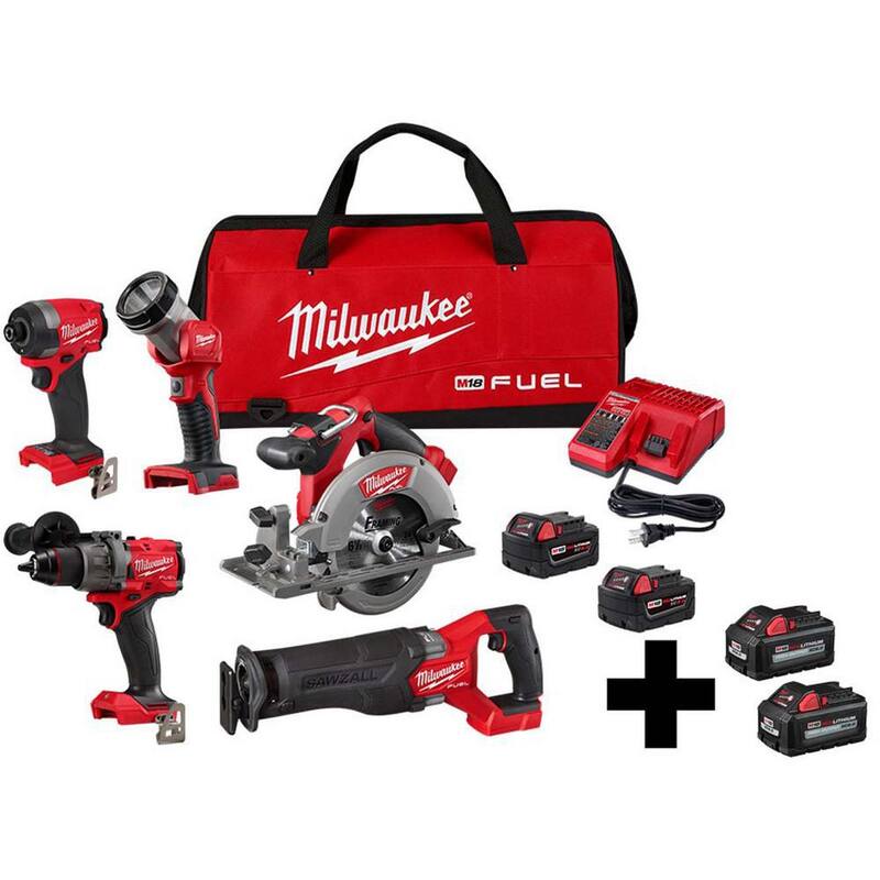 Kit combo inalámbrico sin escobillas de iones de litio de 18 voltios Milwaukee M18 FUEL (5 herramientas) con (2) baterías de alto rendimiento de 6.0 Ah - 3697-25-48-11-1862