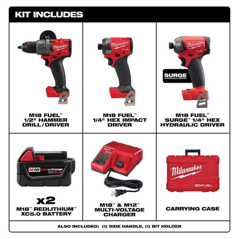 Milwaukee M18 FUEL 18-Volt Lithium-Ion Brushless Cordless Hammer Drill and Impact Driver Combo Kit (2 herramientas) con Impacto SURGE - 3697-22-2760-20