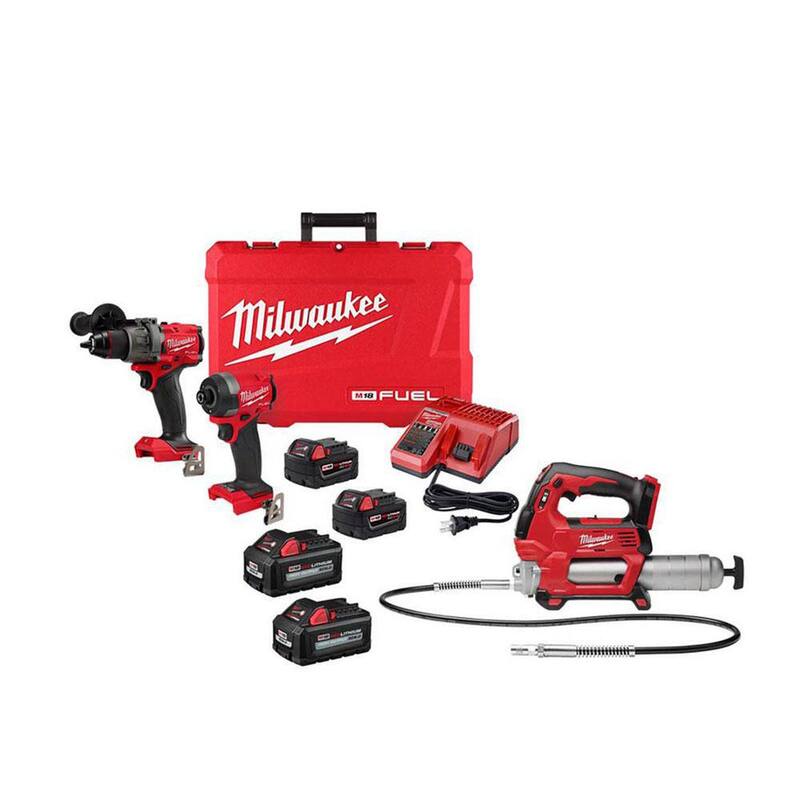 Milwaukee M18 FUEL 18-Volt Lithium-Ion Brushless Cordless Hammer Drill/Grease Gun/Impact Driver Combo Kit 3 herramientas - 3697-22-2646-20-48-11-1862