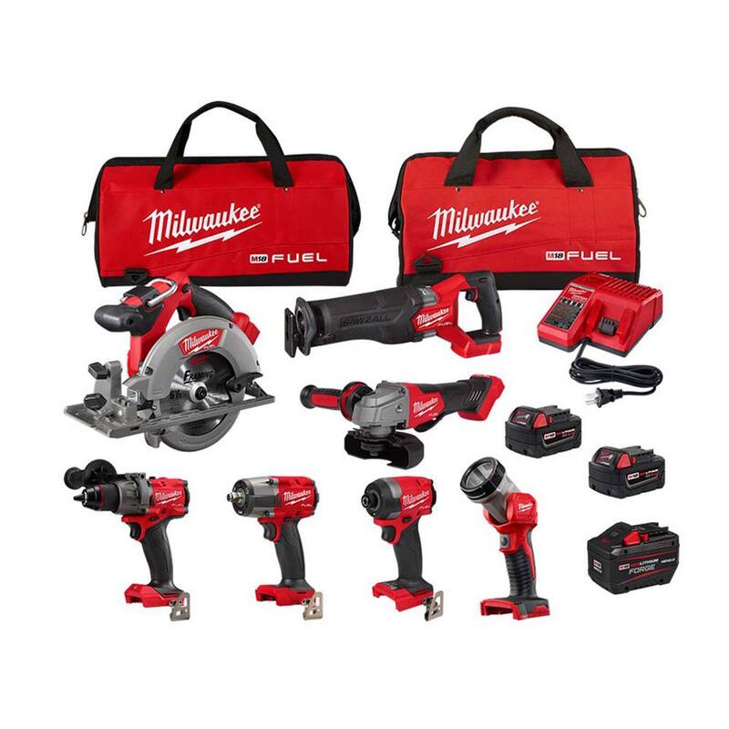 Milwaukee M18 FUEL 18V Lithium-Ion Brushless Cordless Combo Kit con Dos Baterías de 5.0 Ah, 1 Cargador, 2 Bolsas de Herramientas (7 Herramientas) - 3697-27-48-11-1813