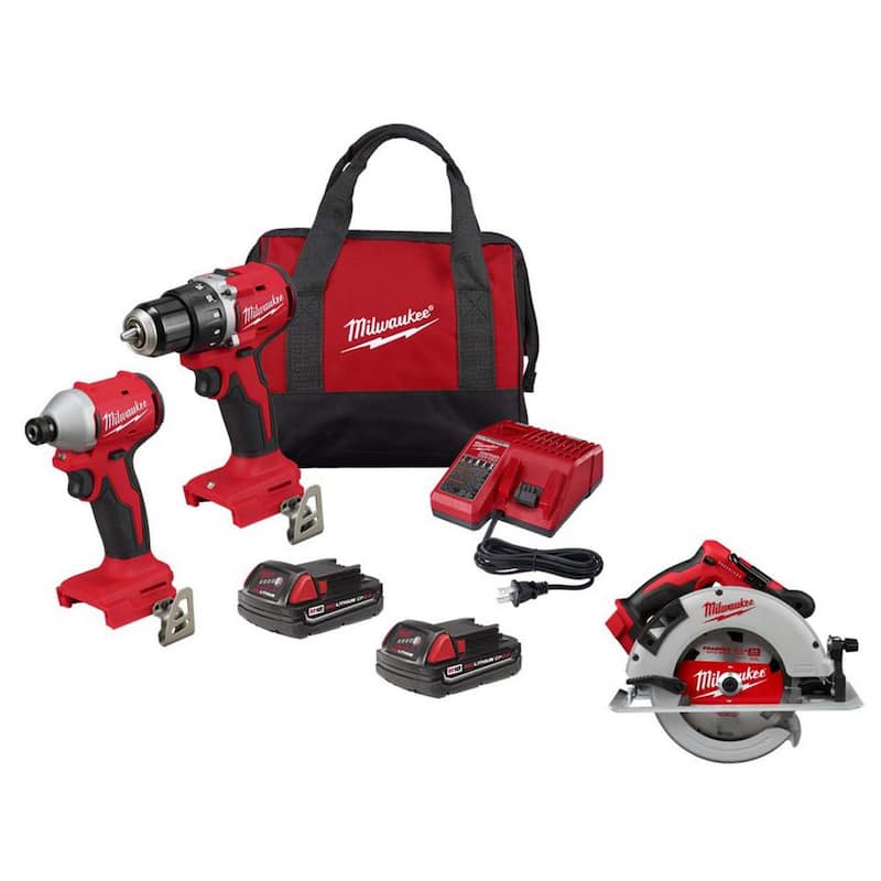 Milwaukee M18 18V Juego de Combo de Taladro/Impacto Inalámbrico Compacto sin Escobillas de Iones de Litio (2 herramientas) con Sierra Circular sin Escobillas de 7-1/4 pulg. - 3692-22CT-2631-20