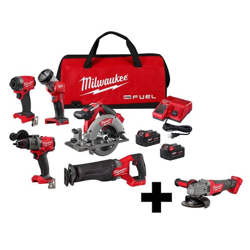 Kit Combo Inalámbrico sin escobillas de iones de litio de 18 voltios Milwaukee M18 FUEL (5 herramientas) con amoladora FUEL de 4-1/2 pulgadas/5 pulgadas - 3697-25-2880-20