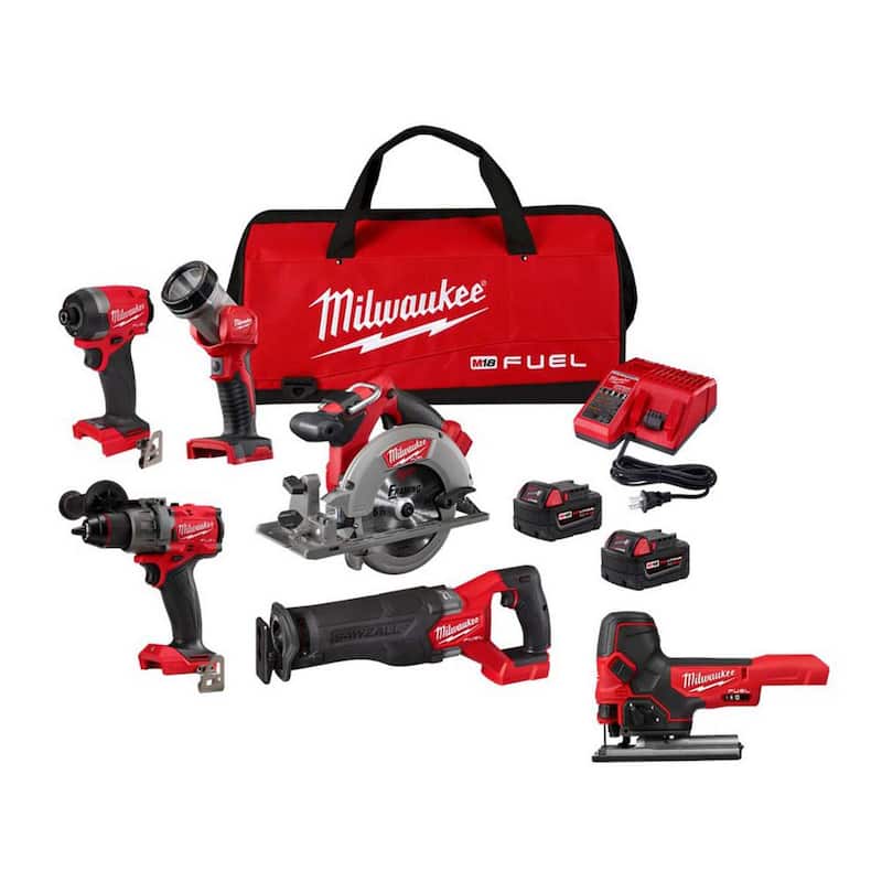 Milwaukee M18 FUEL 18-Volt Lithium-Ion Brushless Cordless Combo Kit (5 herramientas) con sierra de calar de agarre de barril - 3697-25-2737B-20