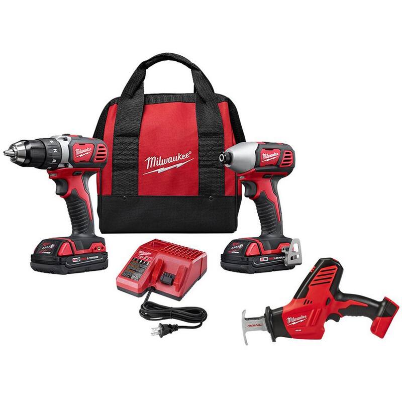 Juego Combo Milwaukee M18 18V Taladro/Atornillador inalámbrico de iones de litio/Atornillador de impacto (2 herramientas) con (2) baterías y hoja de sierra alternativa - 2691-22-2625-20