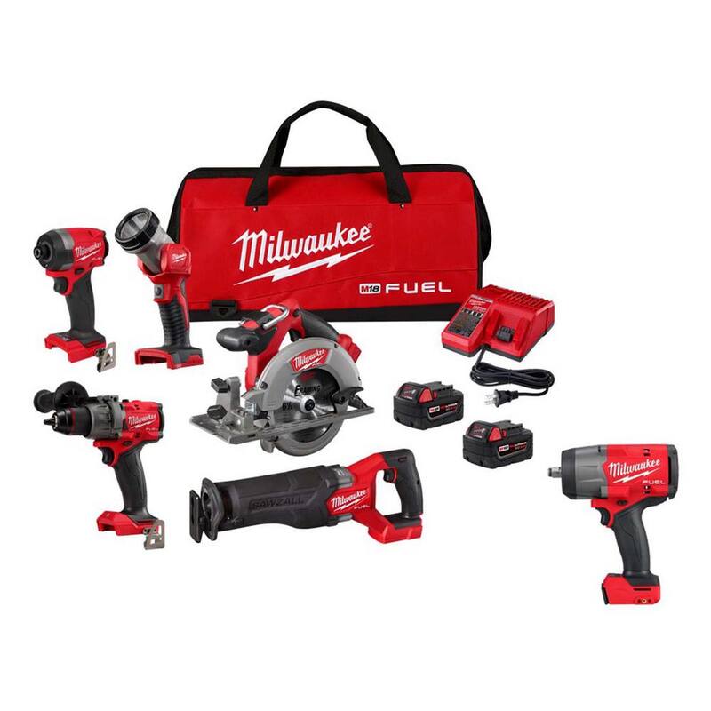 Kit combo inalámbrico Milwaukee M18 FUEL 18V de iones de litio sin escobillas (5 herramientas) con llave de impacto de 1/2 pulg. con anillo de fricción - 3697-25-2967-20