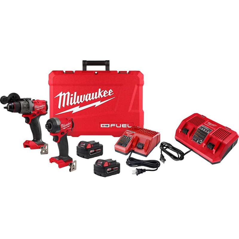 Milwaukee M18 FUEL 18-V Lithium-Ion Brushless Cordless Hammer Drill and Impact Driver Combo Kit (2 herramientas) con Cargador Dual Rápido - 3697-22-48-59-1802