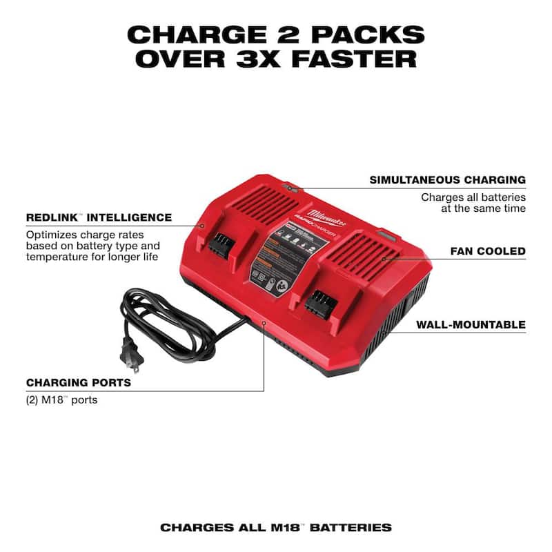 Milwaukee M18 FUEL 18-V Lithium-Ion Brushless Cordless Hammer Drill and Impact Driver Combo Kit (2 herramientas) con Cargador Dual Rápido - 3697-22-48-59-1802
