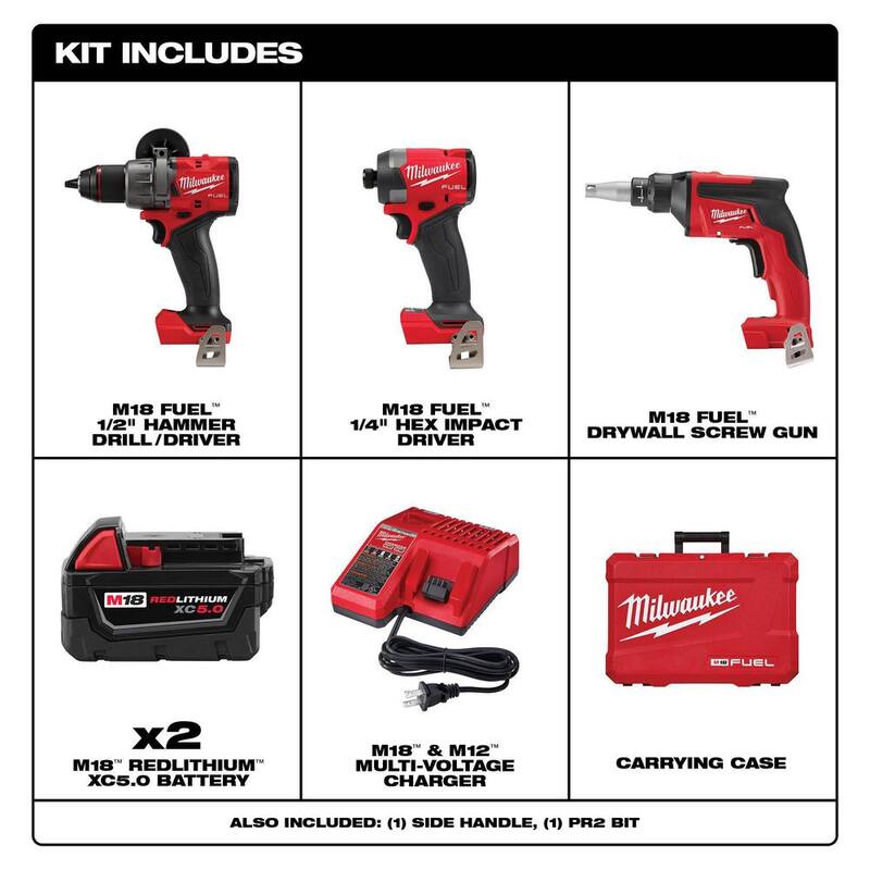 Milwaukee M18 FUEL 18-Volt Lithium-Ion Brushless Cordless Hammer Drill and Impact Driver Combo Kit (2 herramientas) con Pistola de Tornillos para Tablaroca - 3697-22-2866-20