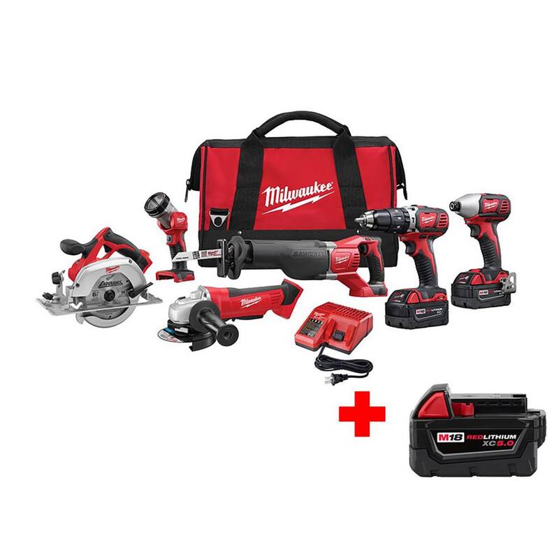 Juego de Combo inalámbrico de iones de litio Milwaukee M18 18V (6 herramientas) con batería de 5.0Ah - 2696-26-48-11-1850