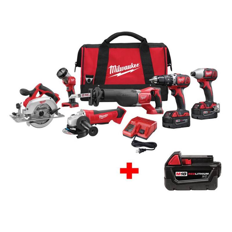 Kit combinado inalámbrico de iones de litio de 18V Milwaukee M18 (6 herramientas) con batería de iones de litio de 3.0Ah M18 18V - 2696-26-48-11-1828.