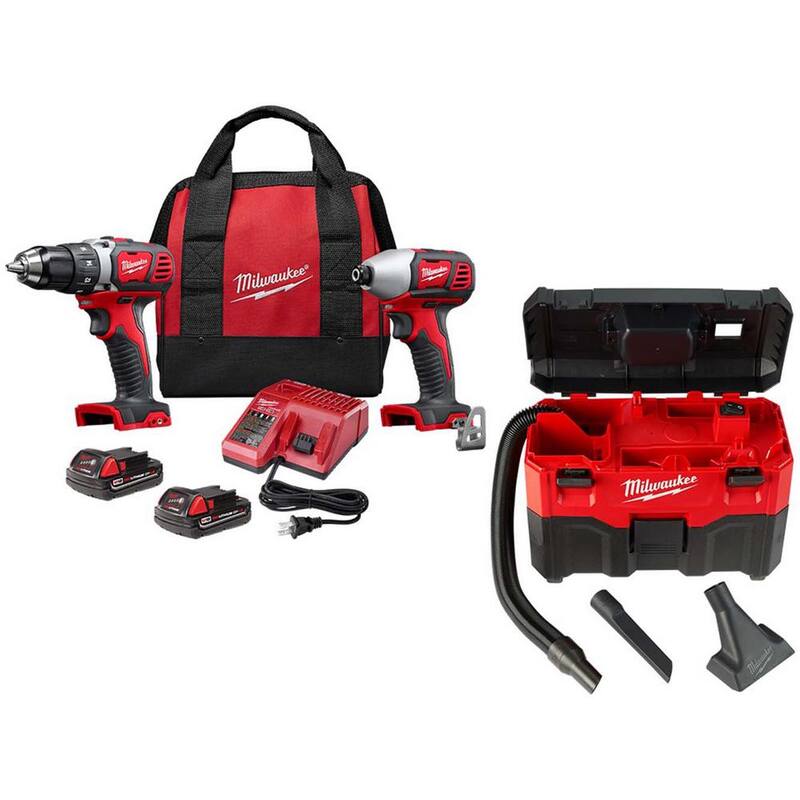 Juego combo de taladro/destornillador inalámbrico de 18 voltios Milwaukee M18 de iones de litio con aspiradora húmeda/seca de 2 galones M18 - 2691-22-0880-20