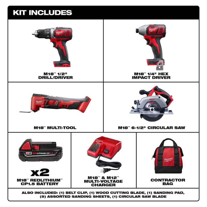 Milwaukee M18 18V Kit combo de taladro/destornillador inalámbrico de iones de litio/Multi-herramienta (3 herramientas) con sierra circular de 6-1/2 pulgadas - 2691-22-2626-20-2630-20