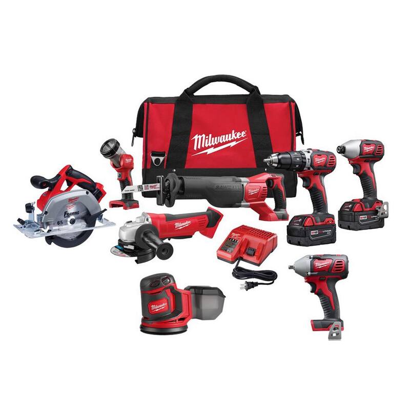 Juego de herramientas inalámbricas combinadas Milwaukee M18 18V de iones de litio (6 herramientas) con llave de impacto de 3/8 de pulgada y lijadora orbital - 2696-26-2658-20-2648-20