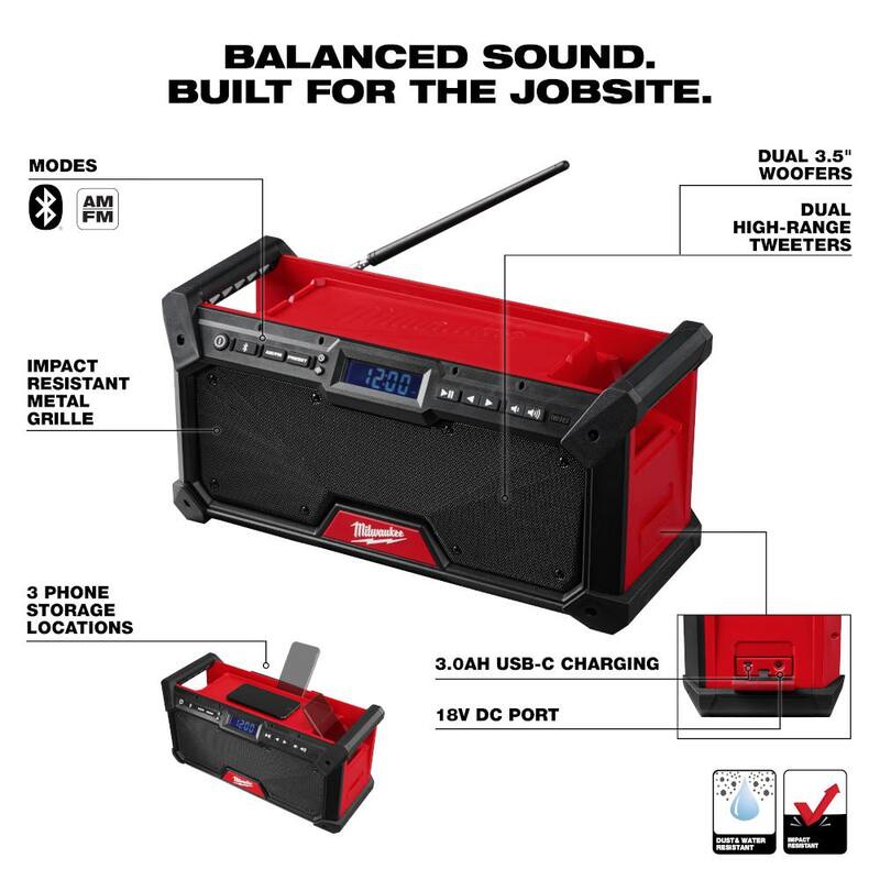 Kit combinado de taladro de martillo inalámbrico y destornillador de impacto Milwaukee M18 FUEL 18V de ion de litio sin escobillas con 2 baterías y radio de obra - 3697-22-2952-20