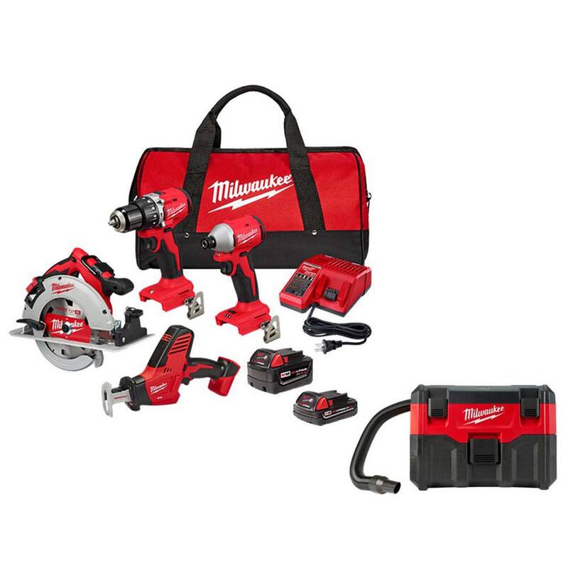 Juego de Combo Inalámbrico Milwaukee M18 18V de Iones de Litio sin escobillas con Aspiradora Húmeda/Seca de 2 Galones M18 - 3693-24CX-0880-20