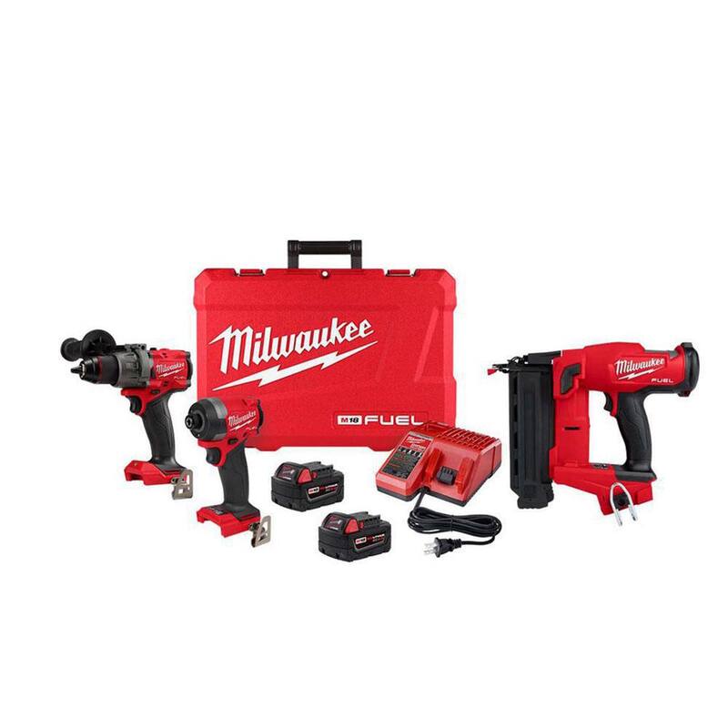Milwaukee M18 FUEL 18-V Lithium-Ion Brushless Cordless Hammer Drill and Impact Driver Combo Kit (2-Tool) con Clavadora de Brad 18G - 3697-22-2746-20