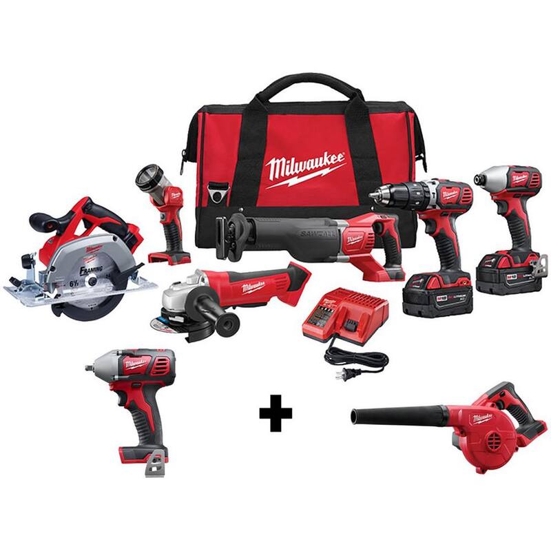 Juego de Herramientas Inalámbricas Combo Milwaukee M18 18V de Iones de Litio (6 herramientas) con Llave de Impacto de 3/8 pulgadas y Sopladora - 2696-26-2658-20-0884-20