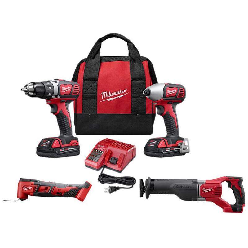 Juego combo de herramientas Milwaukee M18 18V taladro inalámbrico/destornillador de impacto/sierra recíproca/herramienta multiuso (4 herramientas) - 2691-22-2621-20-2626-20