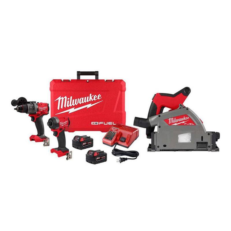 Kit combinado de taladro percutor inalámbrico sin escobillas Milwaukee M18 FUEL 18-V de iones de litio y destornillador de impacto (2 herramientas) con sierra de riel - 3697-22-2831-20