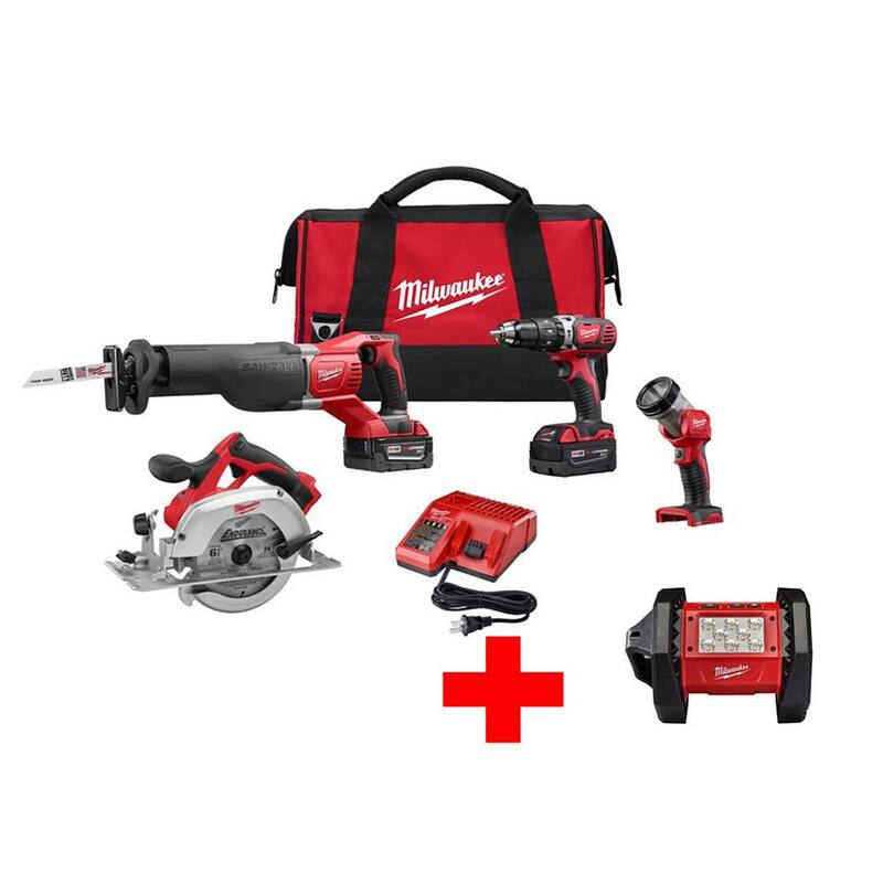 Milwaukee M18 18V Kit Combo de Taladro de Martillo Inalámbrico de Iones de Litio/Sierra Sable/Sierra Circular con Luz (4 Herramientas) con Luz de Inundación LED M18 - 2694-24-2361-20