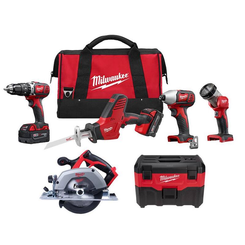 Kit de herramientas inalámbricas Milwaukee M18 18V de ion de litio (4 herramientas) con aspiradora húmeda/seca y sierra circular - 2695-24-0880-20-2630-20