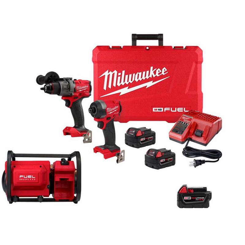 Juego de combinación inalámbrico Milwaukee M18 FUEL de 18V de iones de litio sin escobillas con compresor de 2 galones M18 FUEL y batería de 5.0ah - 3697-22-2840-20-48-11-1850