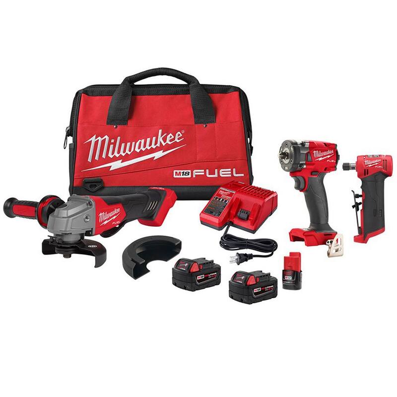 Kit combinado de amoladora inalámbrica sin escobillas Milwaukee M18 FUEL 18V Lithium-Ion y llave de impacto con amoladora M12 y batería de 2.0 Ah - 2991-22-2485-20-48-11-2420